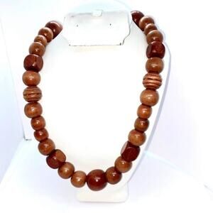 Handmade Wooden Beaded Necklace Cherry-Tone Wood